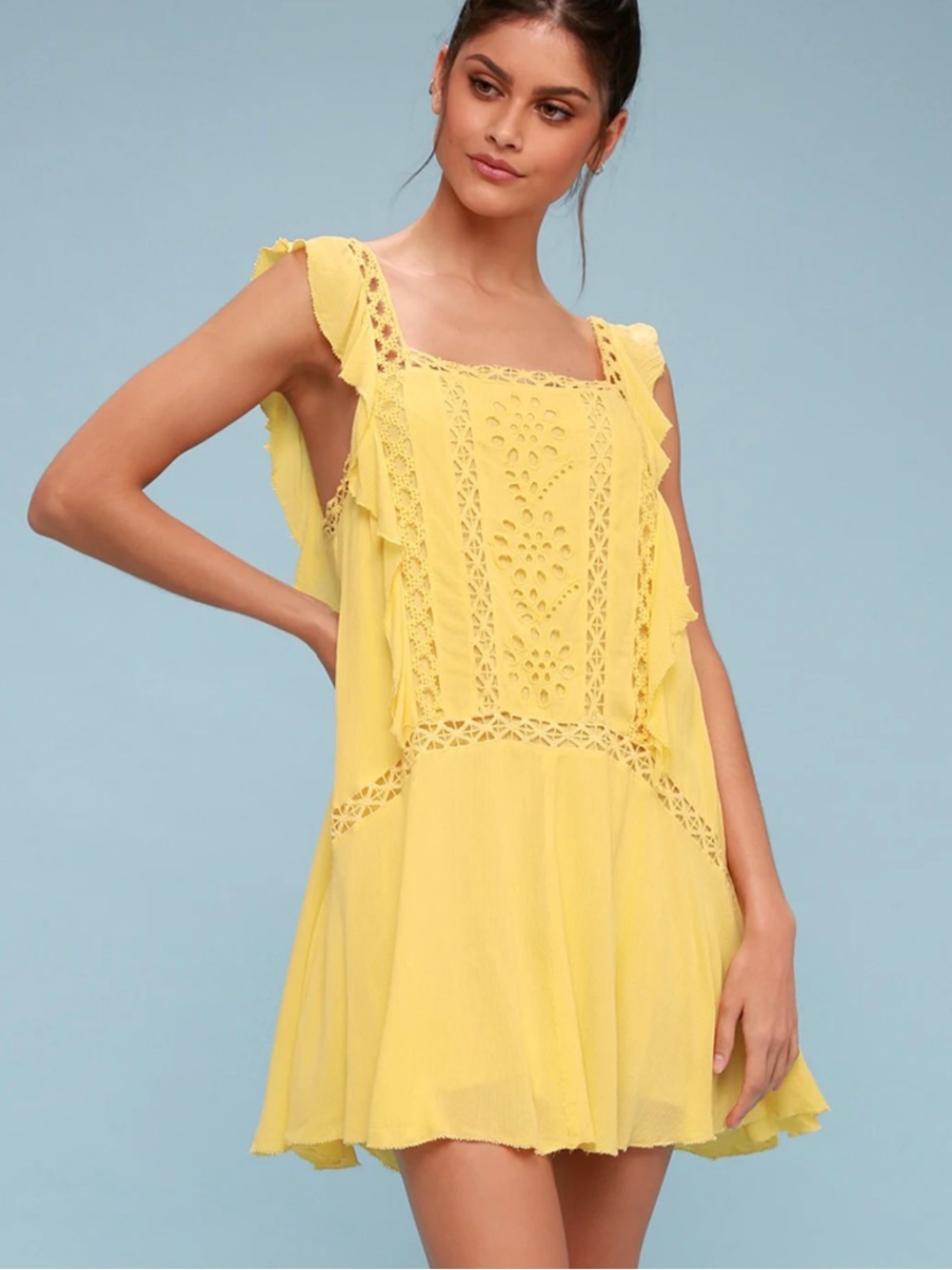 Free People one Priscilla Yellow Crochet Mini Dress Medium